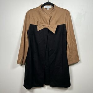 Sara Campbell Cardigan Jacket Women's Size Medium Long Blazer Bow Beige Black